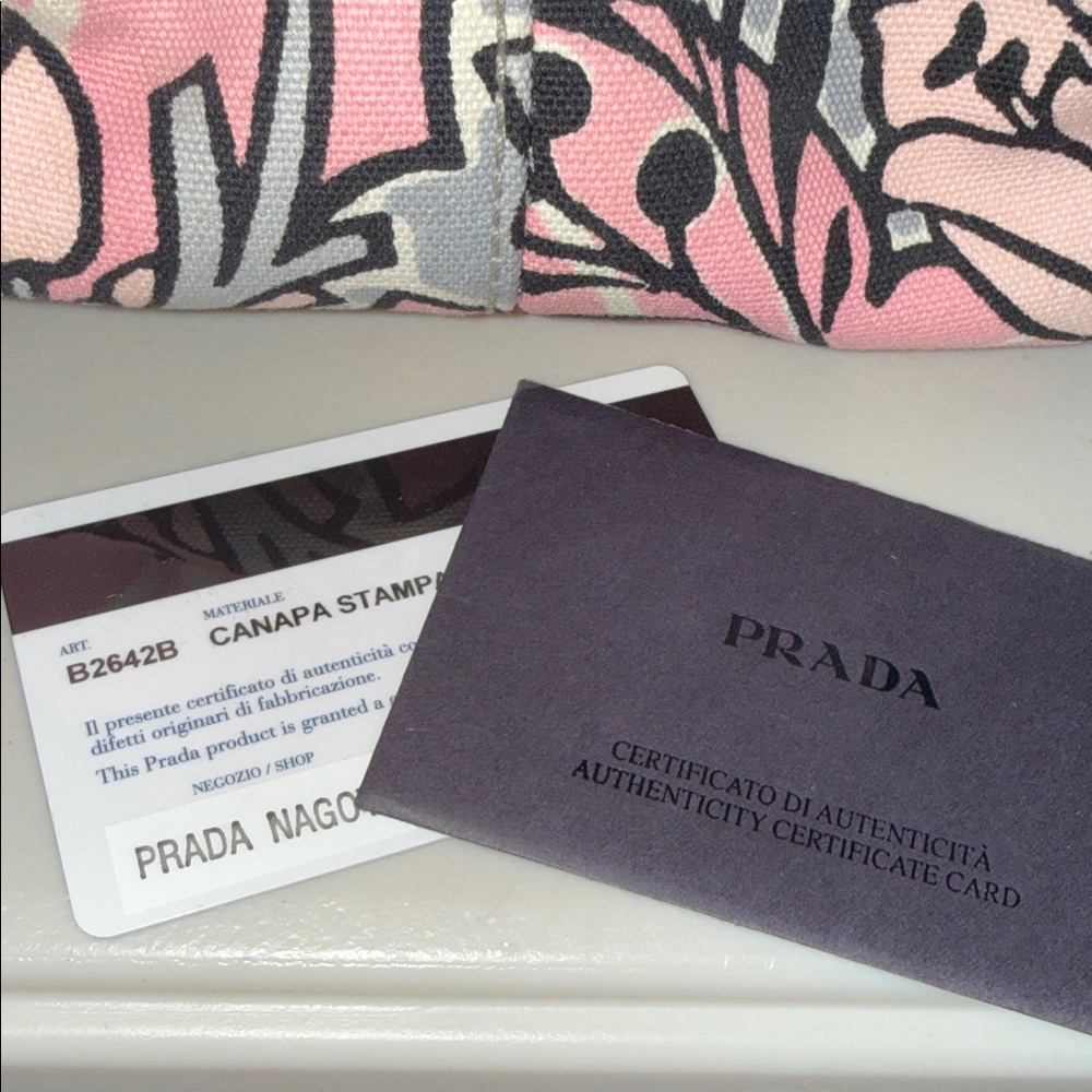 Prada RARE STAMPATA CANAPA ROSA FLORA Pink and Gray Tote w/ Prada strap! - Picture 16 of 17